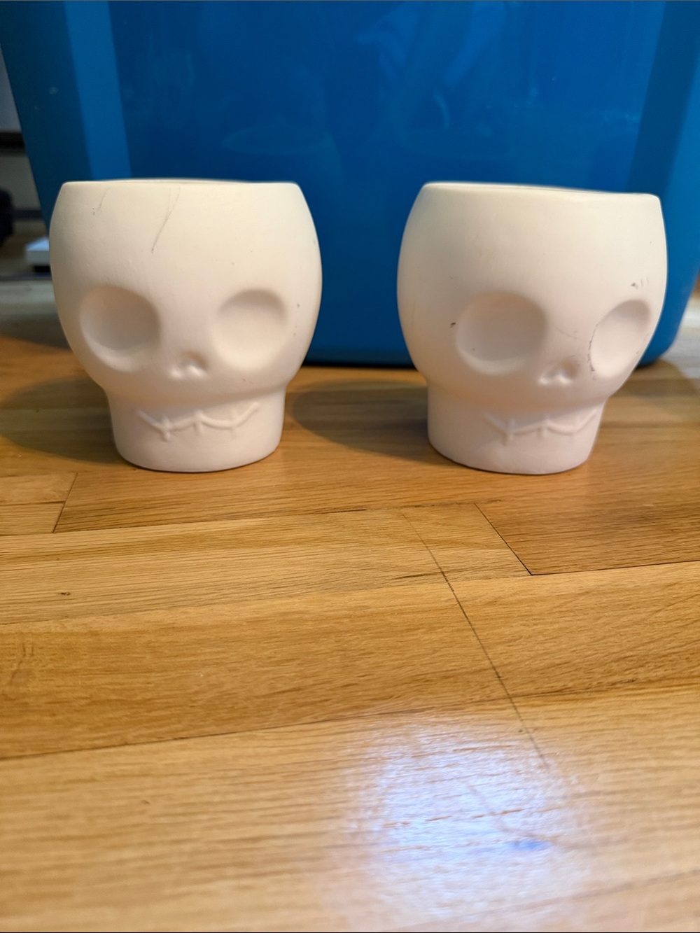 Set of 2 White Ceramic Skull Planter Pair - Home Accents